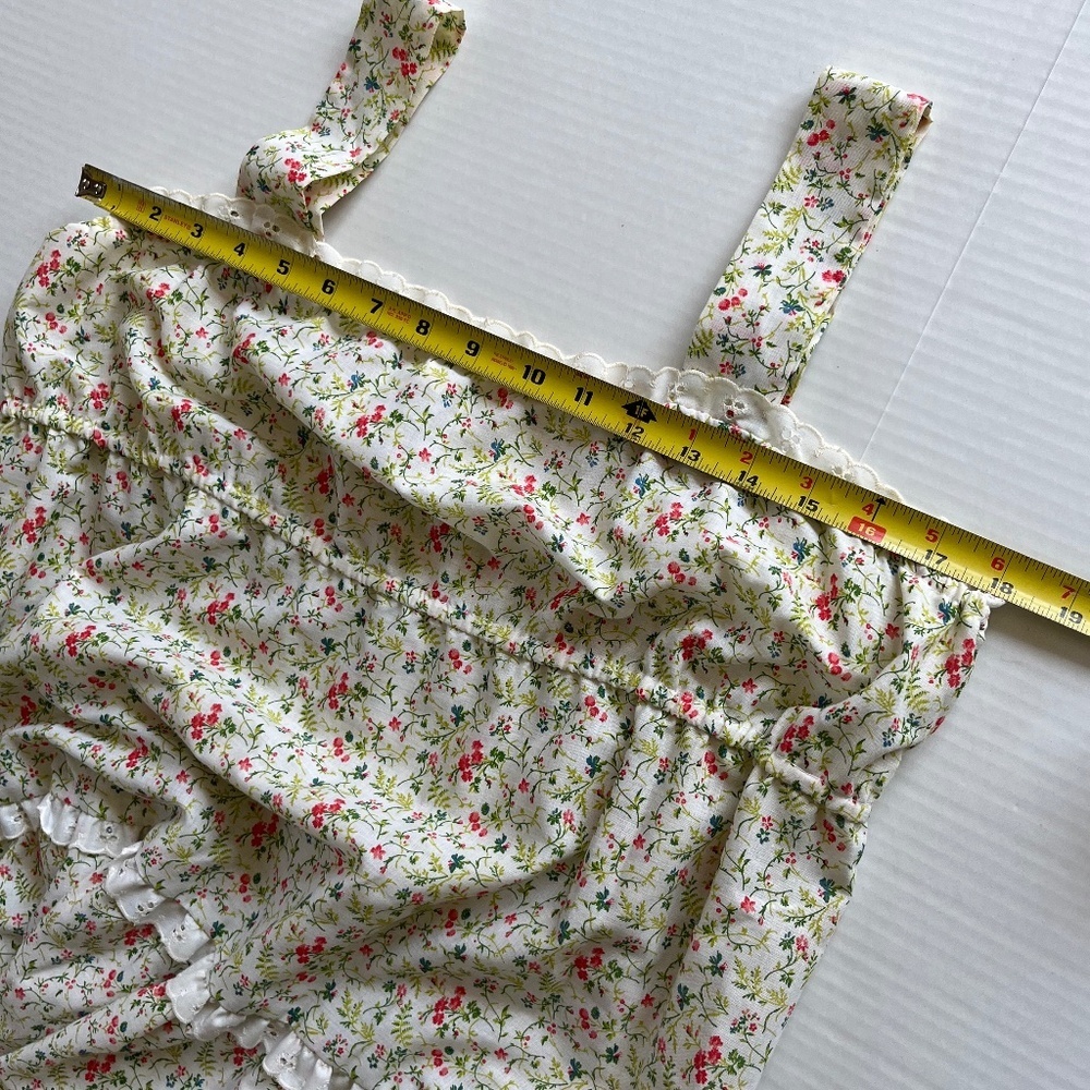 Retro Vtg Sz 8 Floral Tank‎ Pullover Dress Ruffle Neckline Tiered Skirt - Picture 6 of 8